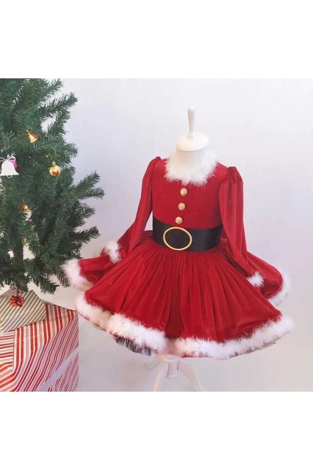Kadife Kız Çocuk Yılbaşı Elbisesi