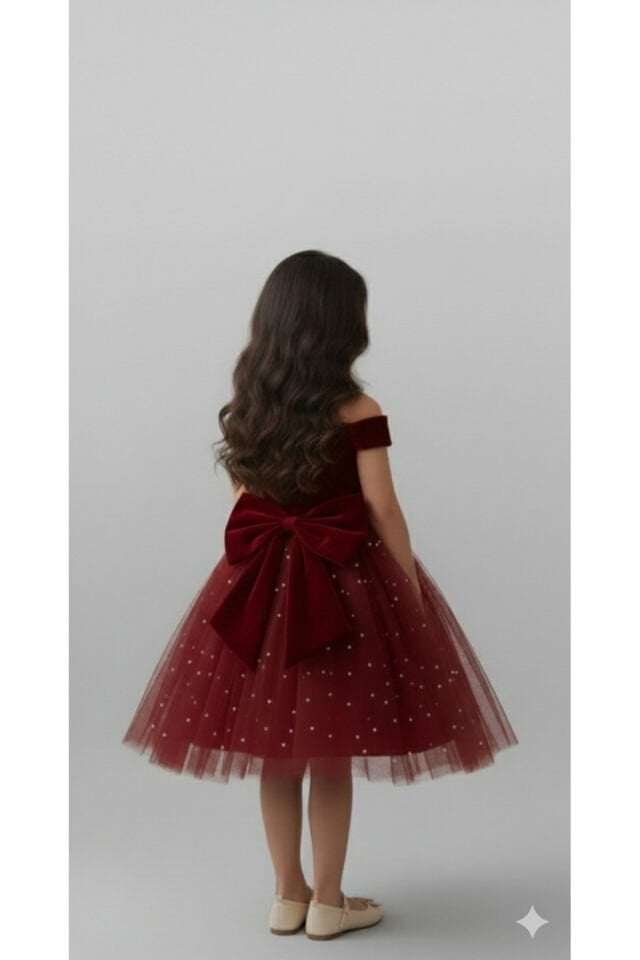 Kız Çoçuk Bordo Elbise,Kız Çocuk Yılbaşı Elbisesi,Kız Çocuk Mezuniyet Elbisesi