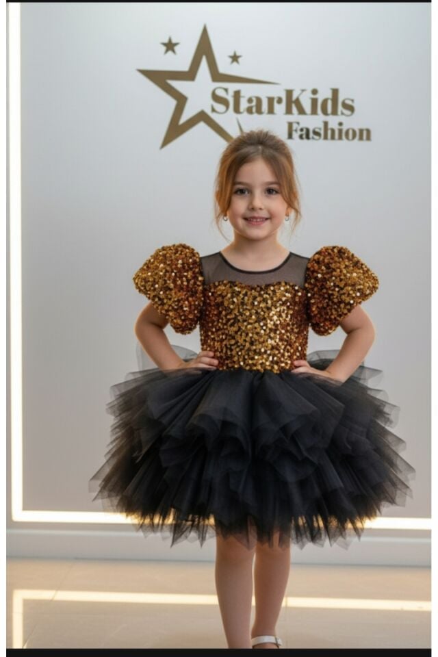 Kız Çoçuk Gold Payet Tütü Elbise,Kız Çoçuk Parti Elbise