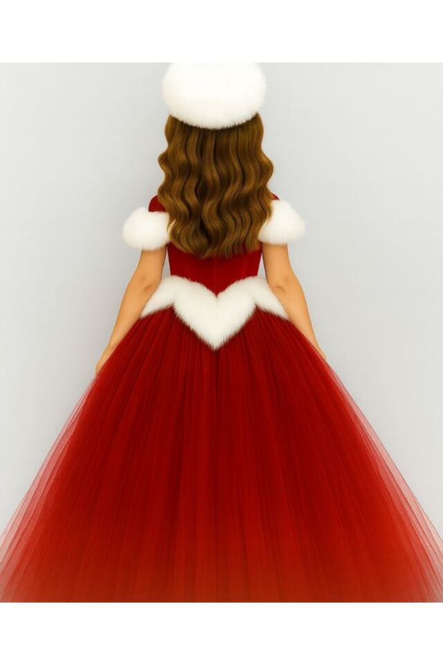 Kız Çoçuk Kırmızı Kadife Yılbaşı Prenses Elbise,Kız Çocuk Kırmızı Yılbaşı Kostümü