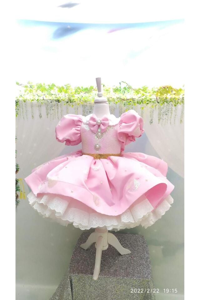 Kız Çoçuk Pembe Mini Mouse Kostüm,Kız Çocuk Parti Elbise