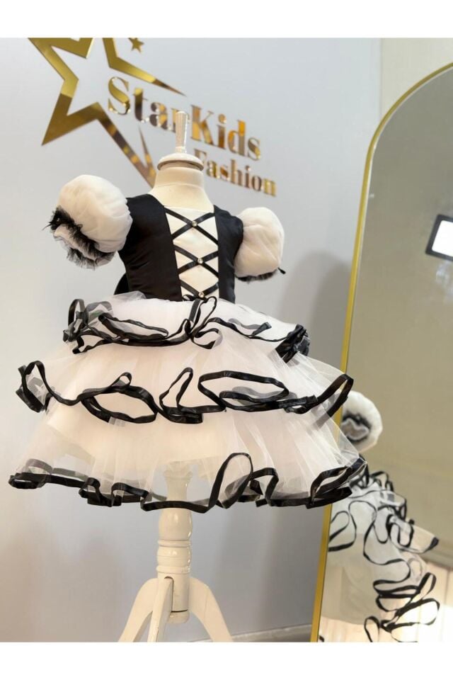 Kız Çocuk Siyah Beyaz Mezuniyet Elbisesi , Özel Tasarım Abiye Elbise